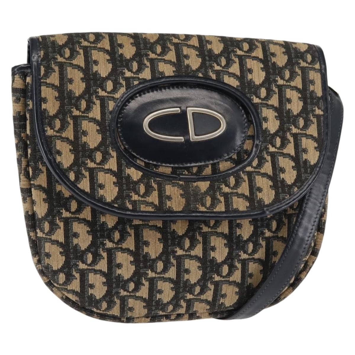 Christian Dior Trotter Canvas Shoulder Bag Navy Gold Auth 146426