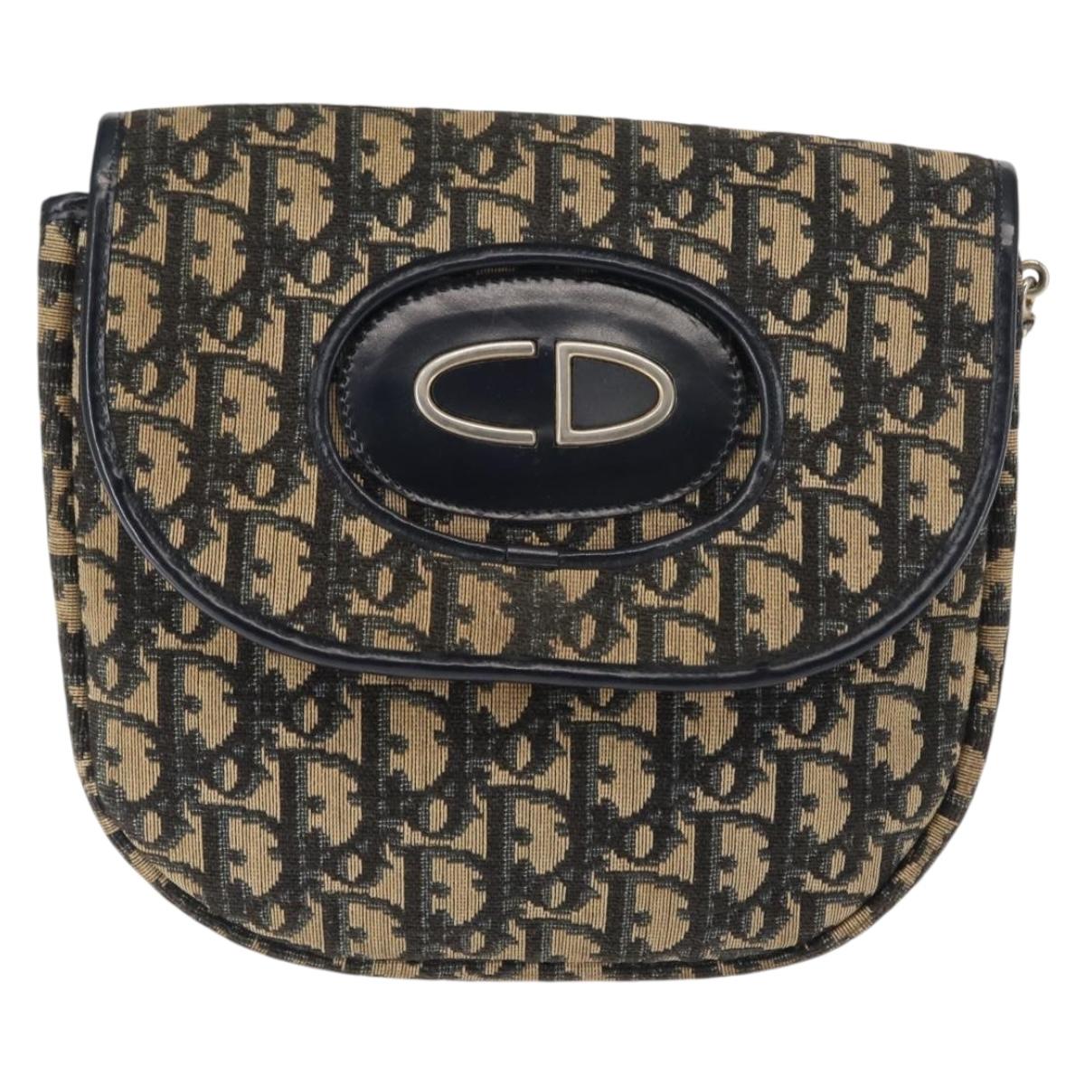 Christian Dior Trotter Canvas Shoulder Bag Navy Gold Auth 146426