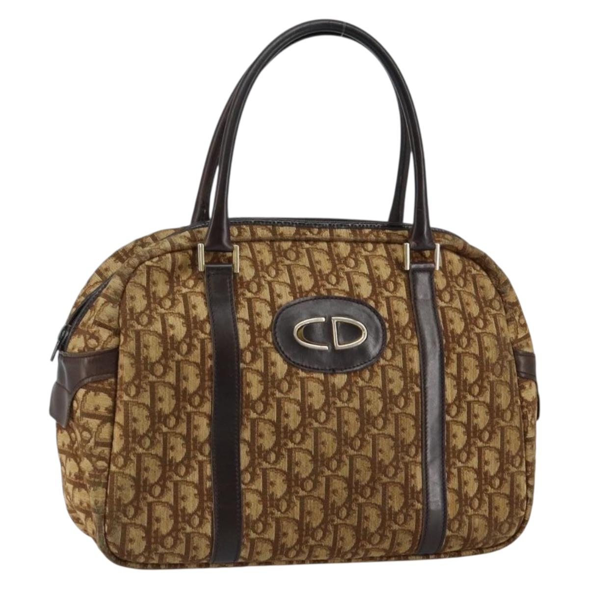 Christian Dior Trotter Canvas Hand Bag Brown Gold Auth 146427