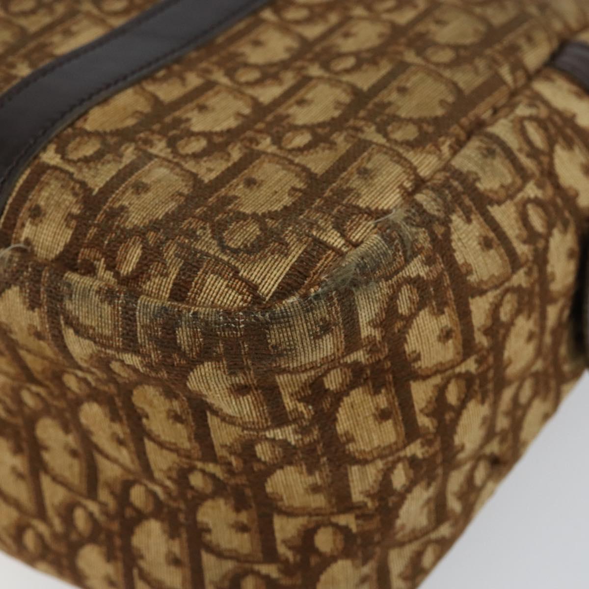 Christian Dior Trotter Canvas Hand Bag Brown Gold Auth 146427