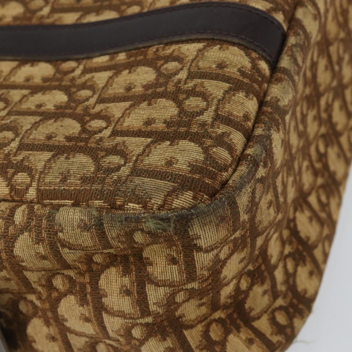 Christian Dior Trotter Canvas Hand Bag Brown Gold Auth 146427