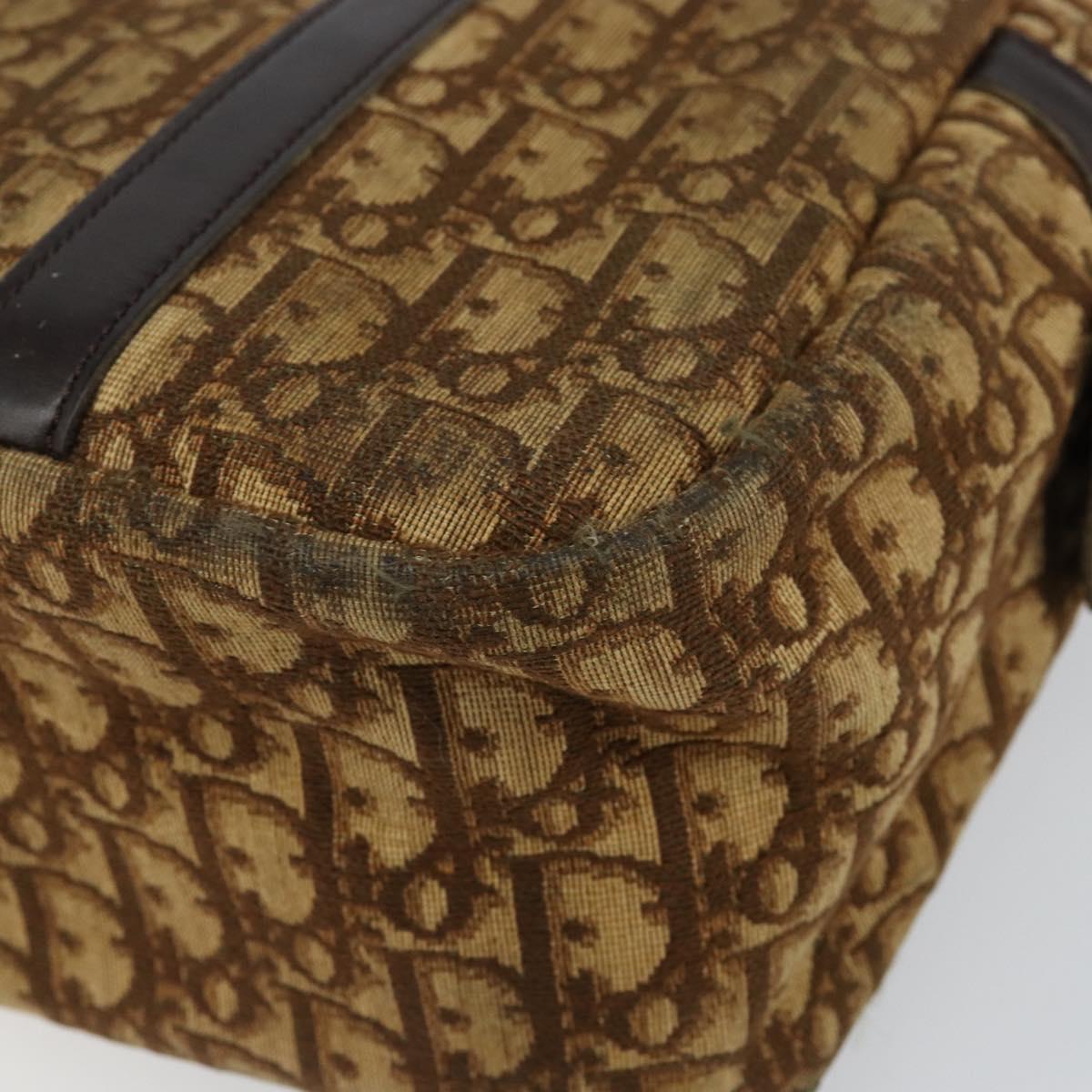 Christian Dior Trotter Canvas Hand Bag Brown Gold Auth 146427