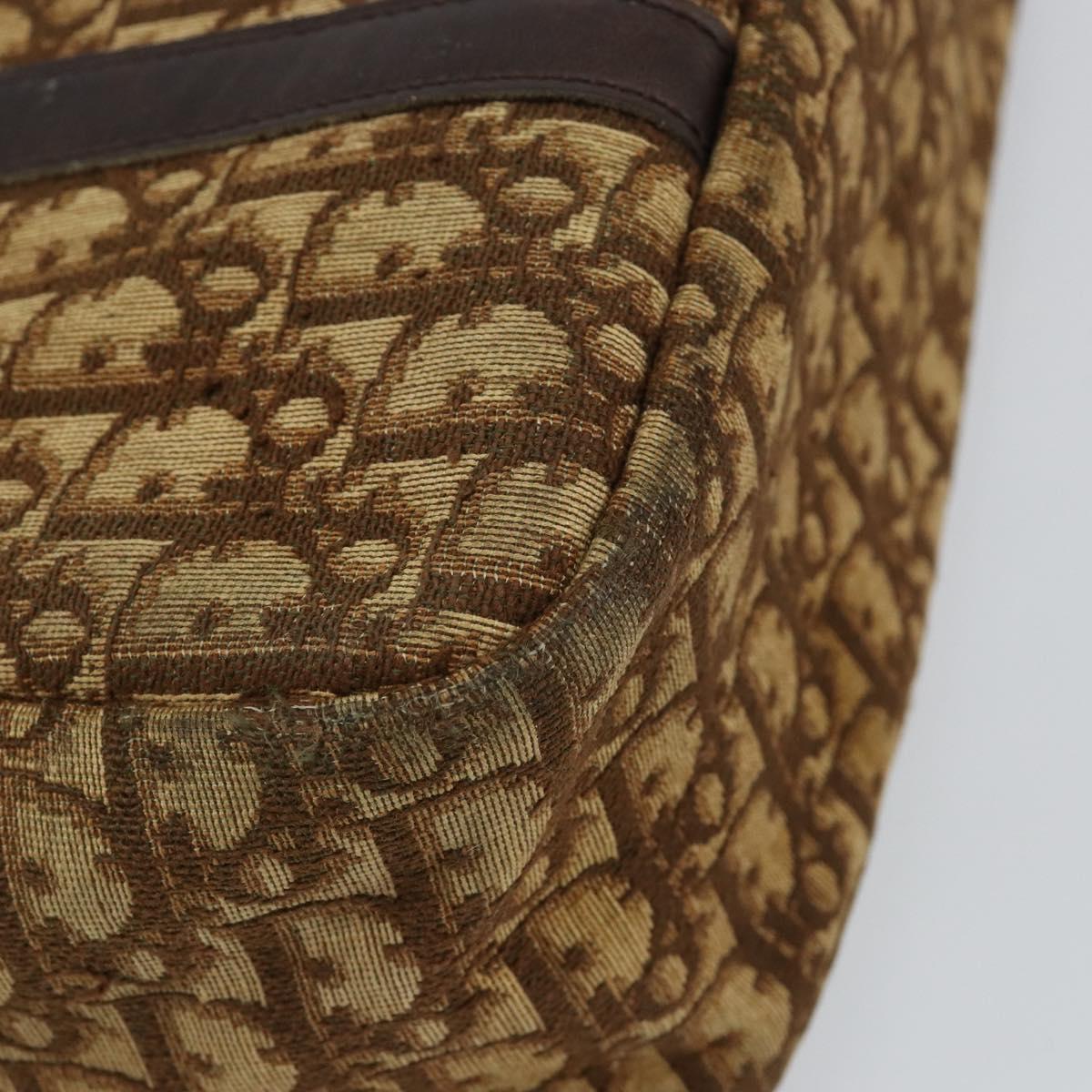 Christian Dior Trotter Canvas Hand Bag Brown Gold Auth 146427