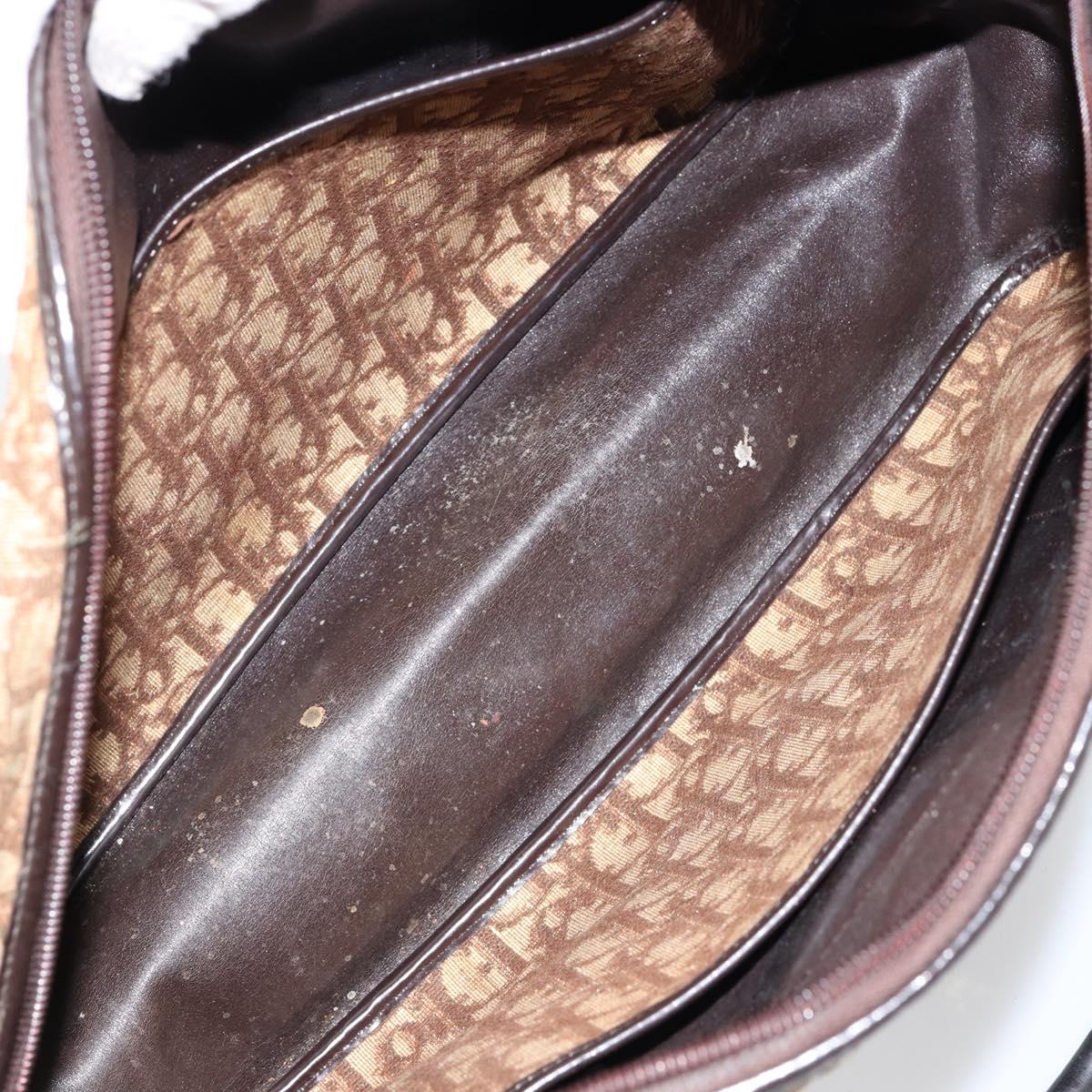 Christian Dior Trotter Canvas Hand Bag Brown Gold Auth 146427