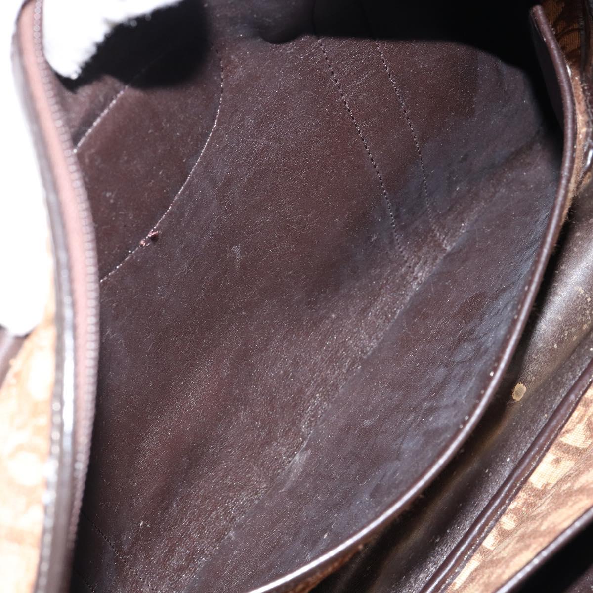 Christian Dior Trotter Canvas Hand Bag Brown Gold Auth 146427