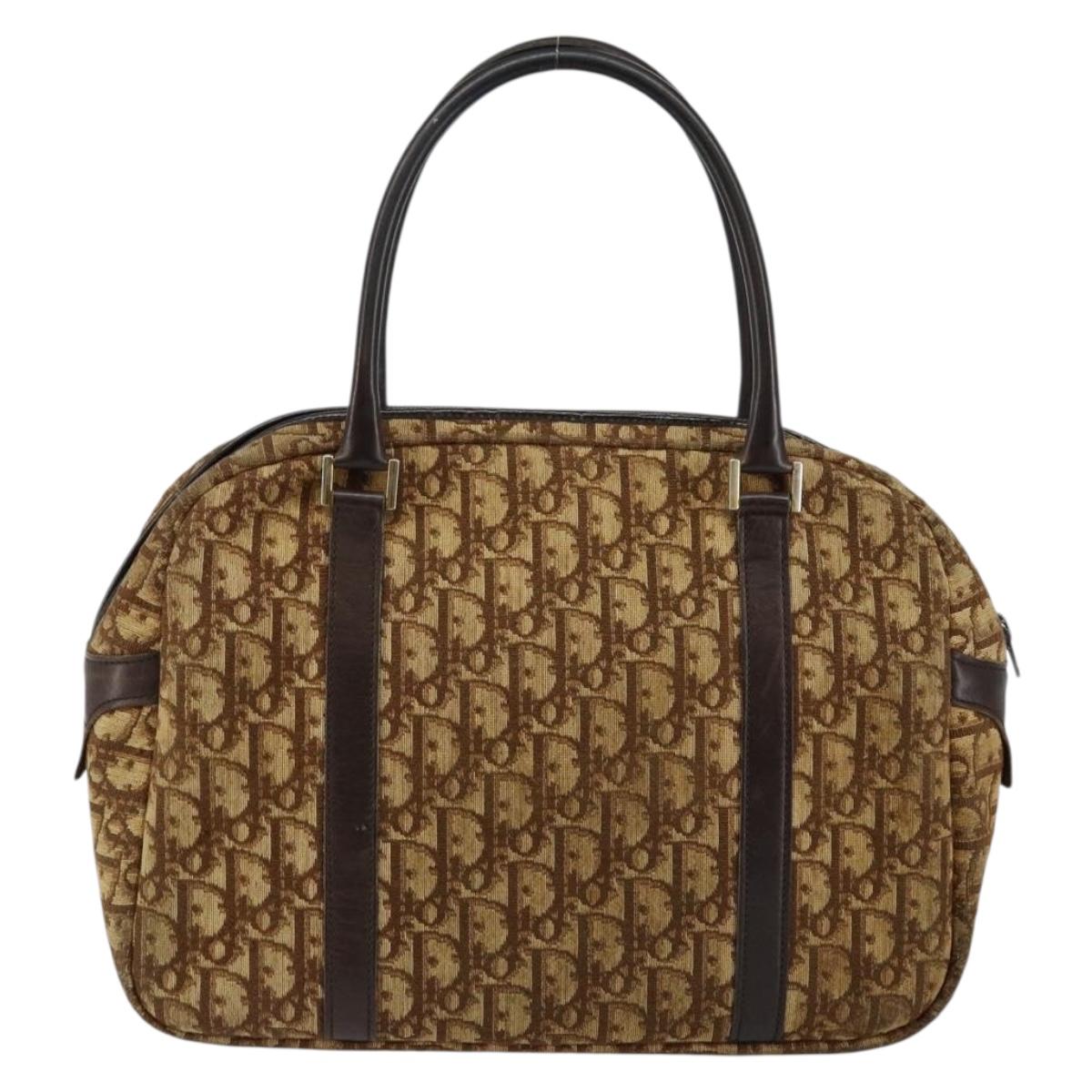 Christian Dior Trotter Canvas Hand Bag Brown Gold Auth 146427