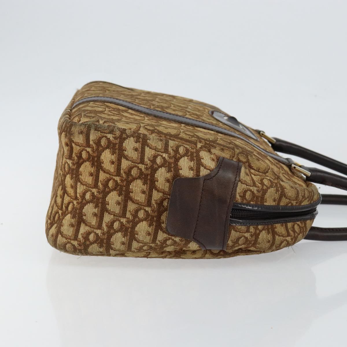 Christian Dior Trotter Canvas Hand Bag Brown Gold Auth 146427