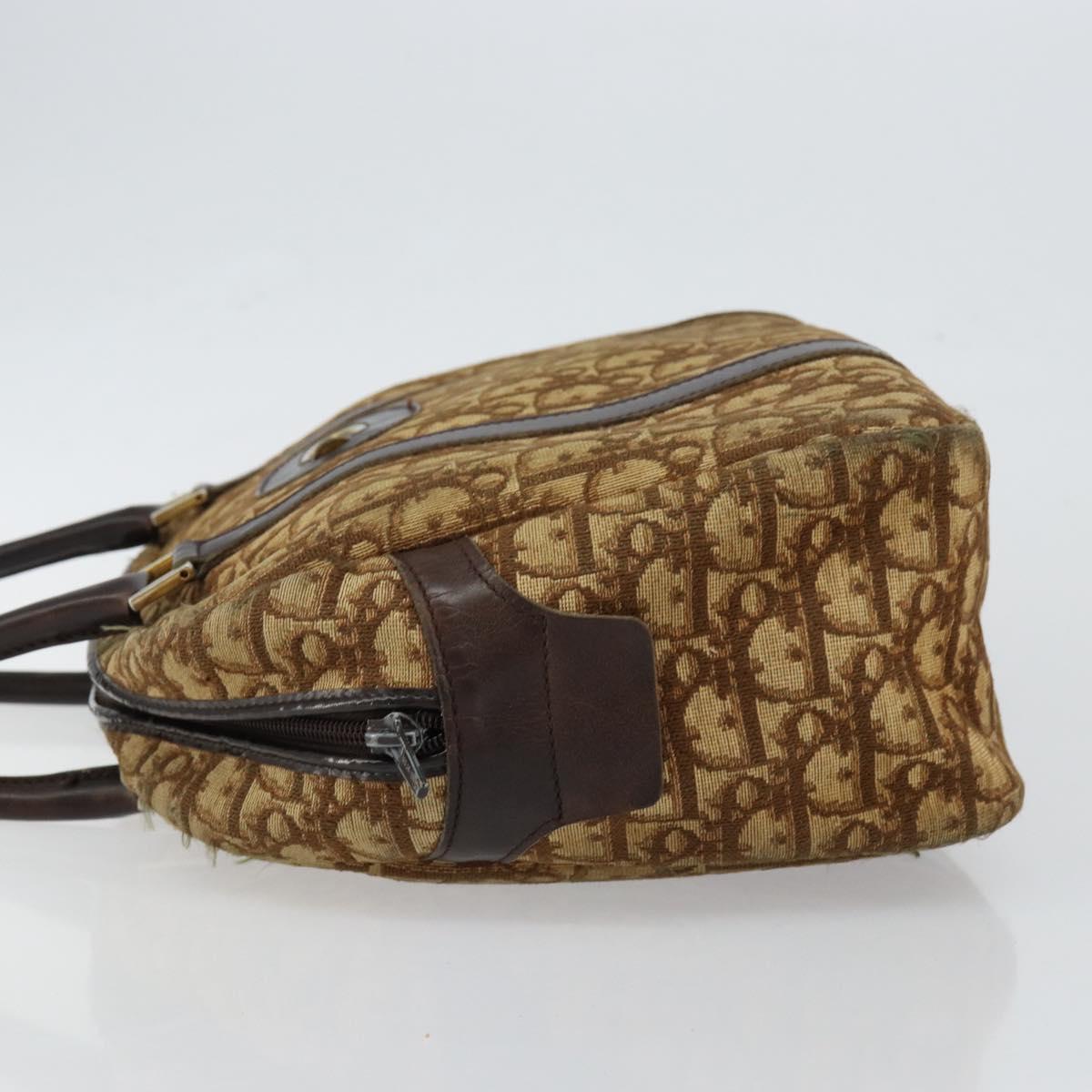 Christian Dior Trotter Canvas Hand Bag Brown Gold Auth 146427