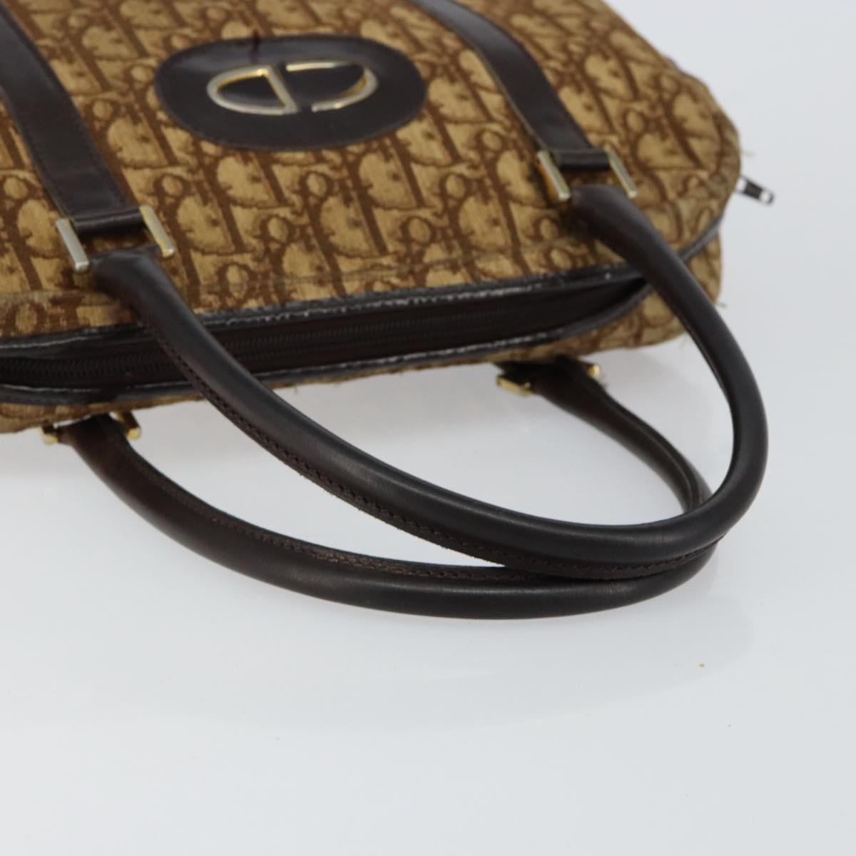 Christian Dior Trotter Canvas Hand Bag Brown Gold Auth 146427