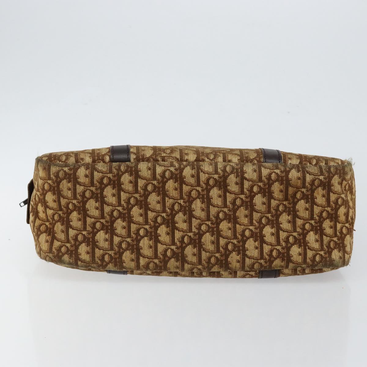 Christian Dior Trotter Canvas Hand Bag Brown Gold Auth 146427