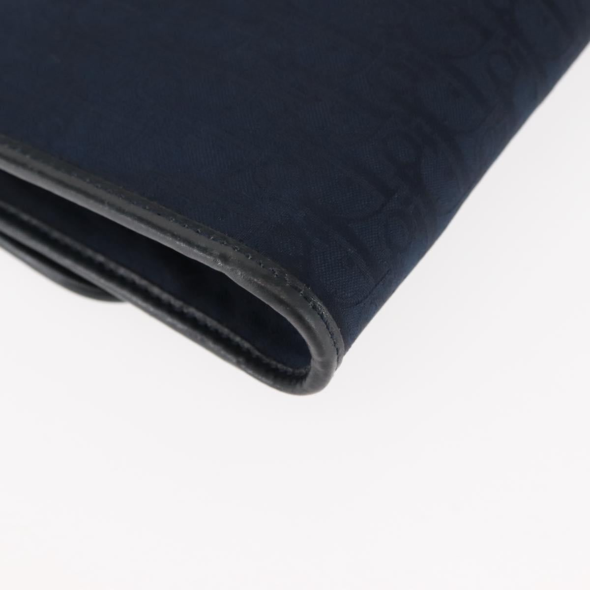 Christian Dior Trotter Canvas Chain Shoulder Bag Navy Gold Auth 146428