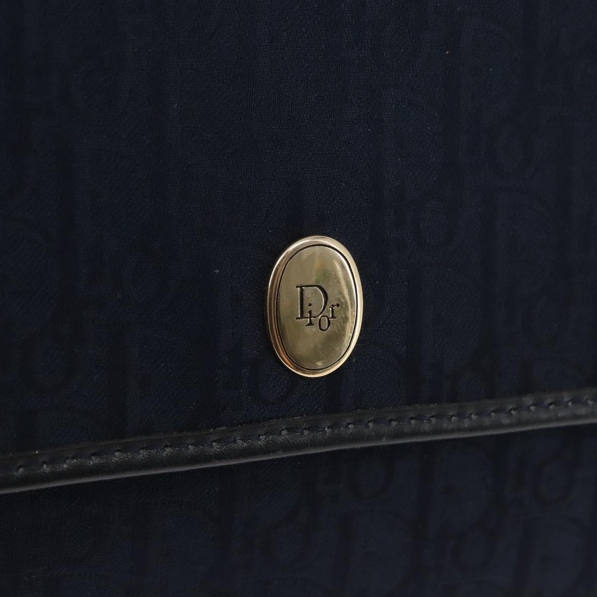 Christian Dior Trotter Canvas Chain Shoulder Bag Navy Gold Auth 146428