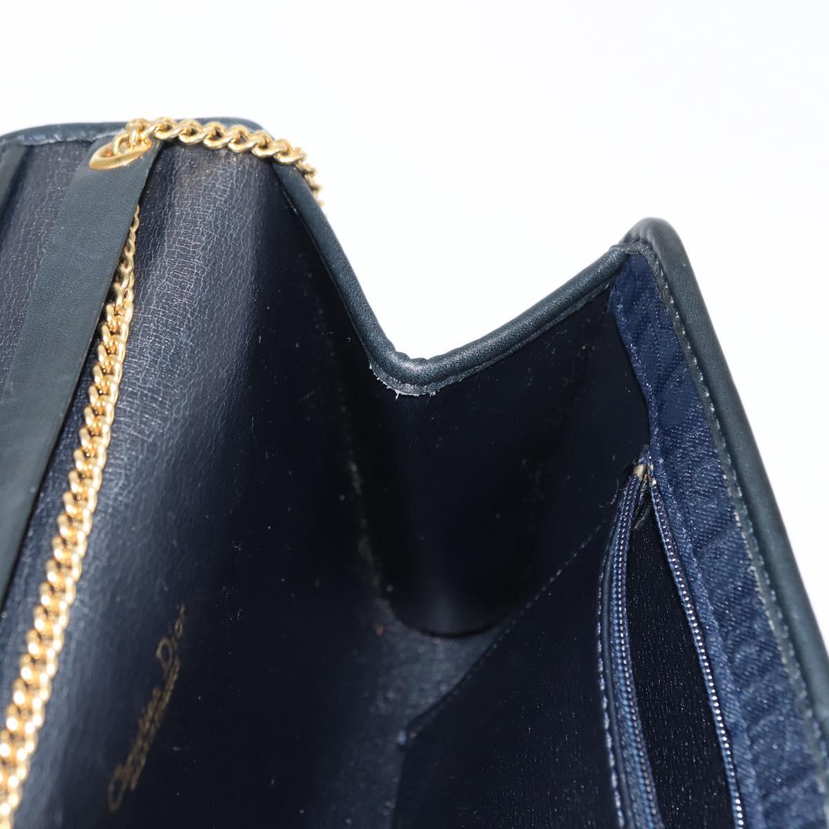 Christian Dior Trotter Canvas Chain Shoulder Bag Navy Gold Auth 146428