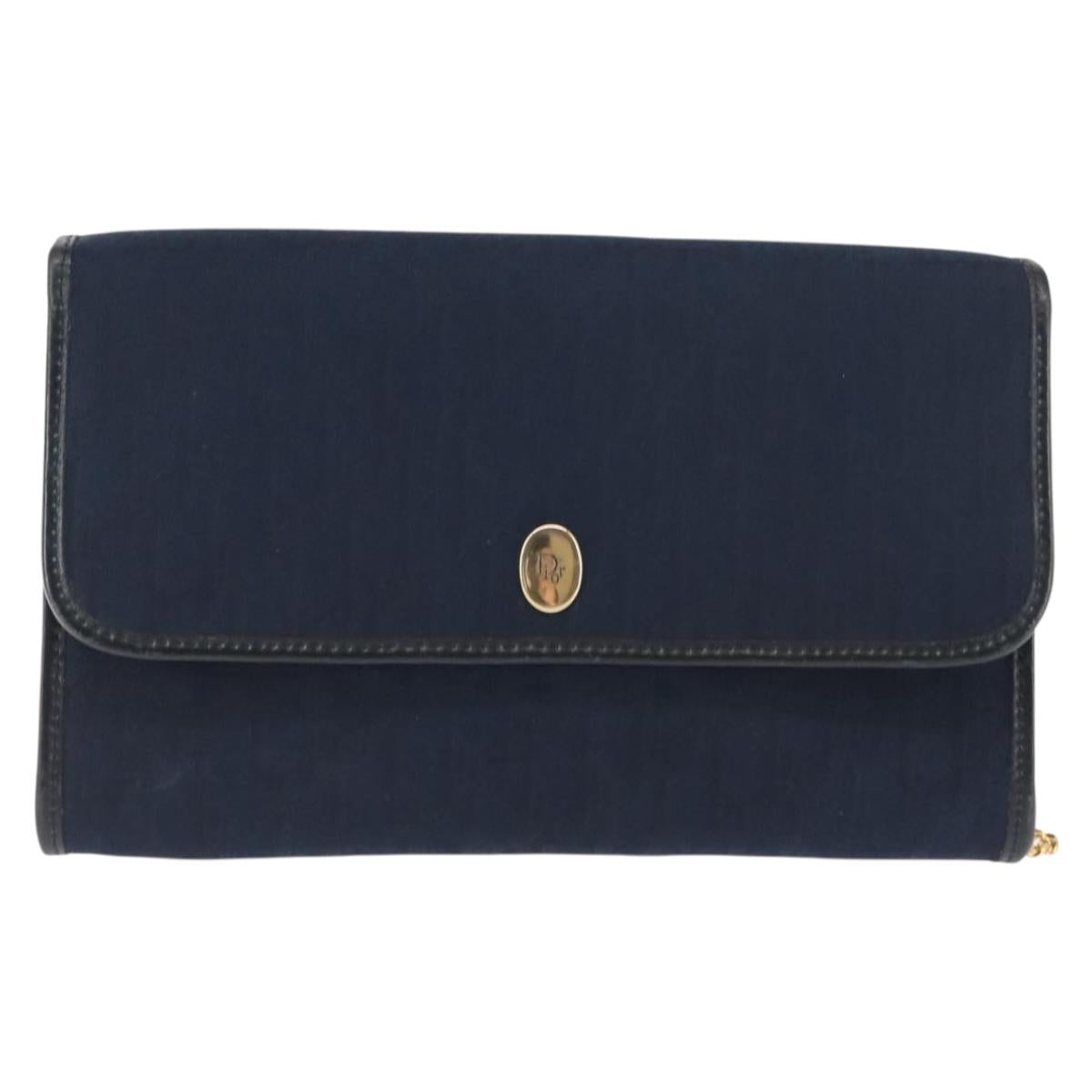 Christian Dior Trotter Canvas Chain Shoulder Bag Navy Gold Auth 146428