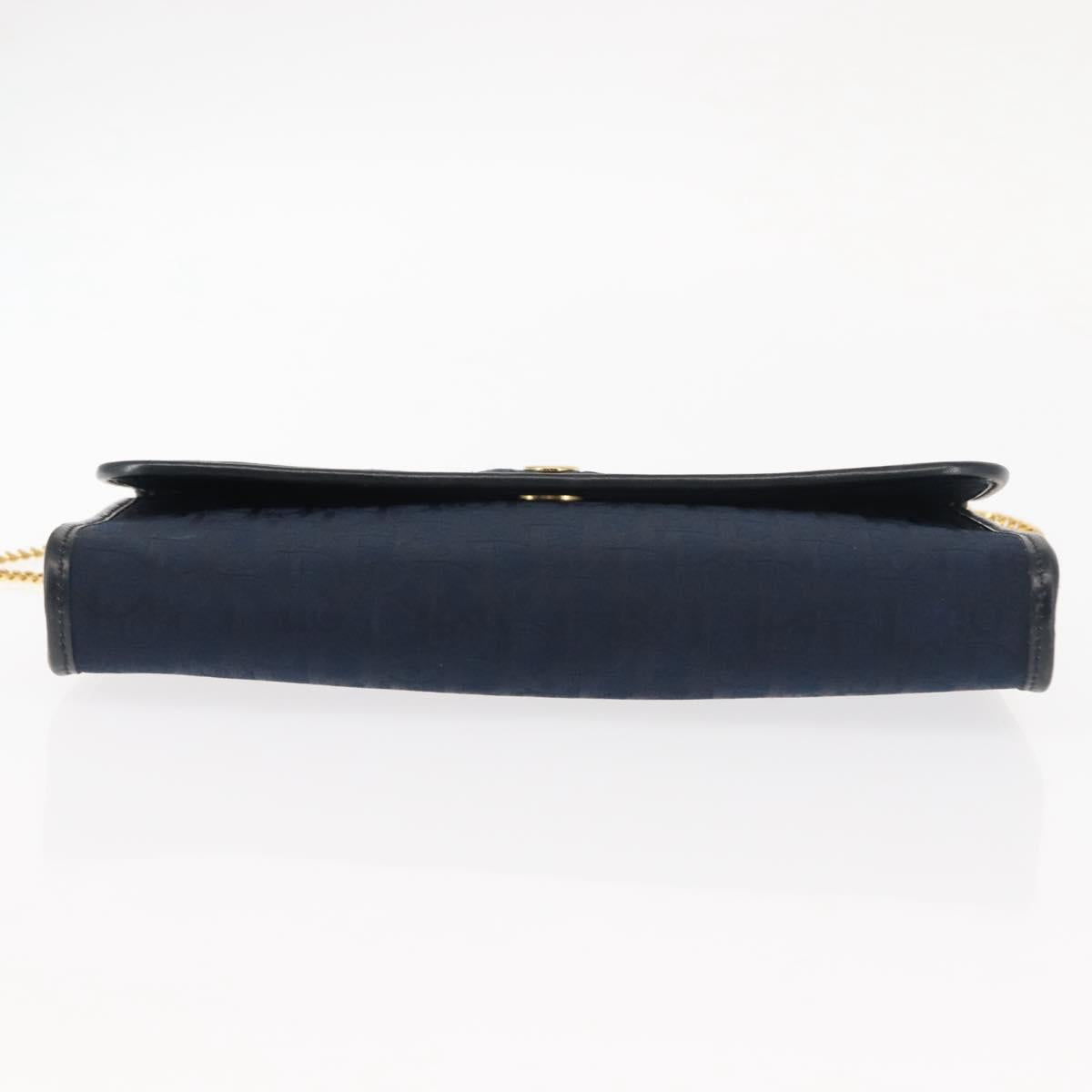 Christian Dior Trotter Canvas Chain Shoulder Bag Navy Gold Auth 146428