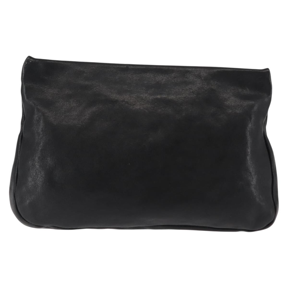 Jimmy Choo Studs Clutch Bag Leather Black Gold Auth 146429