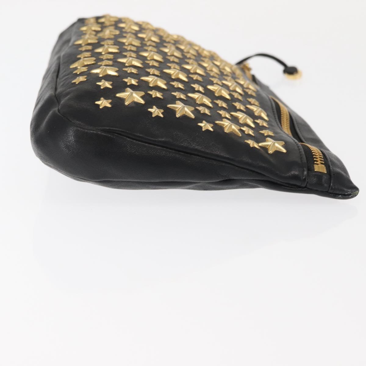 Jimmy Choo Studs Clutch Bag Leather Black Gold Auth 146429