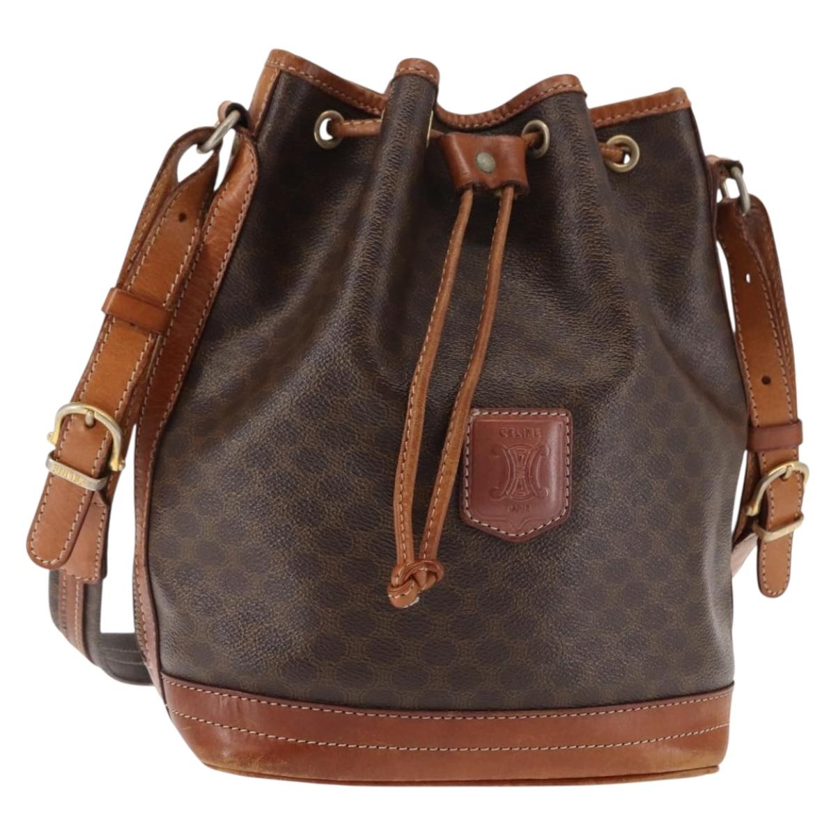 CELINE Macadam Canvas Shoulder Bag PVC Brown Gold Auth 146432