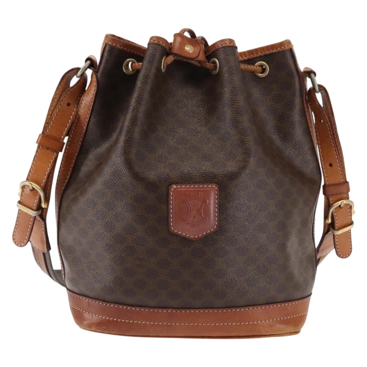 CELINE Macadam Canvas Shoulder Bag PVC Brown Gold Auth 146432