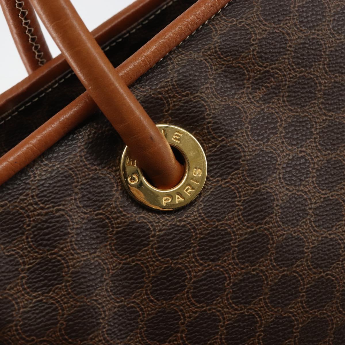 CELINE Macadam Canvas Hand Bag PVC Brown Gold Auth 146433