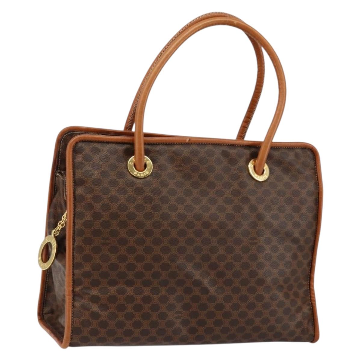 CELINE Macadam Canvas Hand Bag PVC Brown Gold Auth 146433