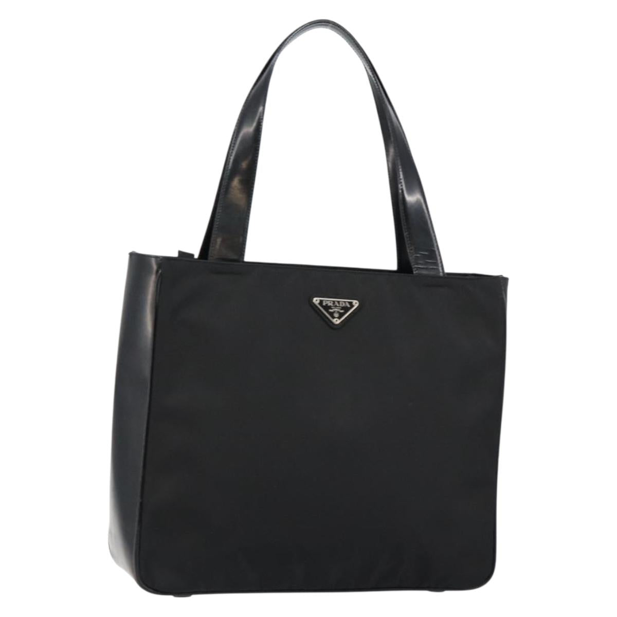 PRADA Tote Bag Nylon Black Silver Auth 146435