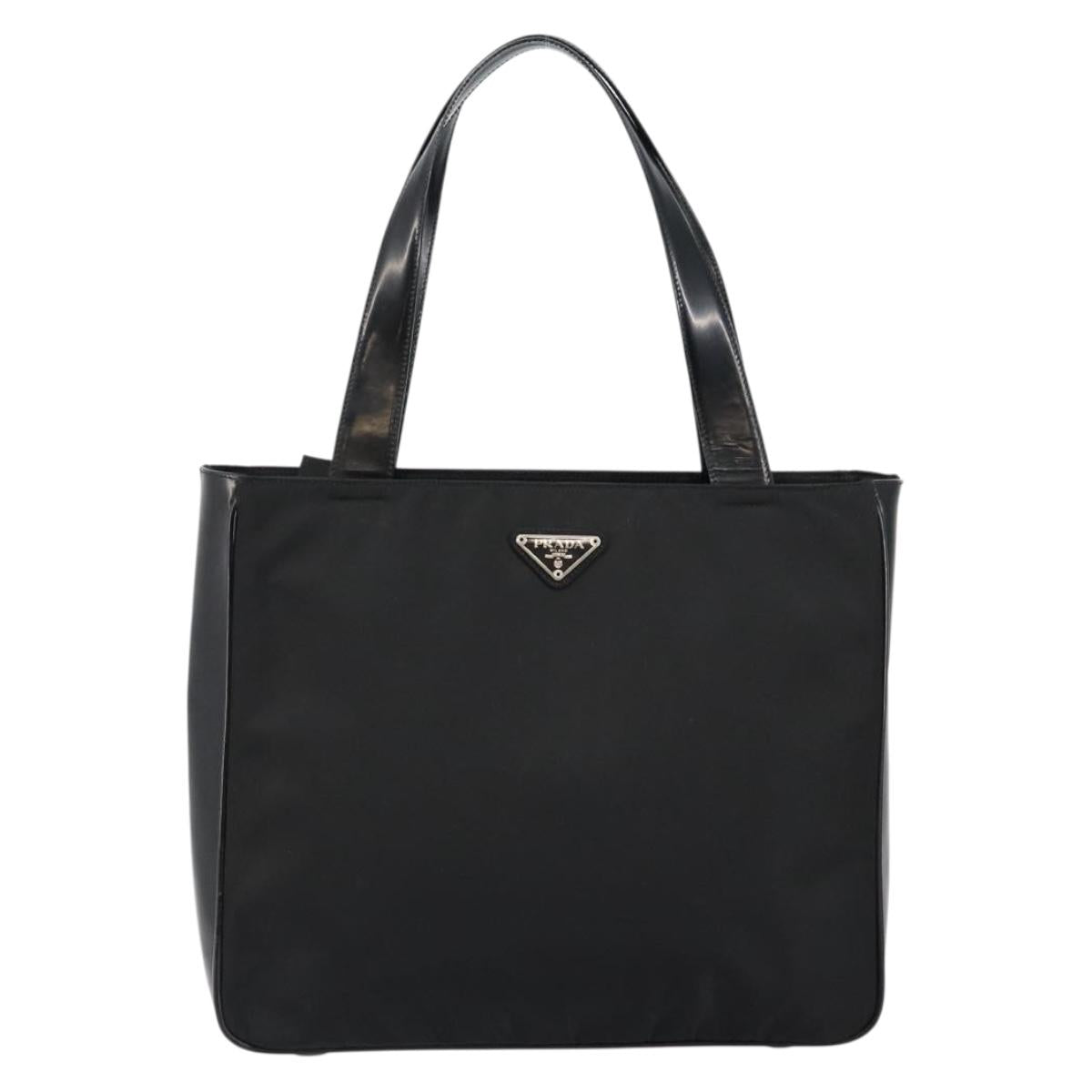 PRADA Tote Bag Nylon Black Silver Auth 146435