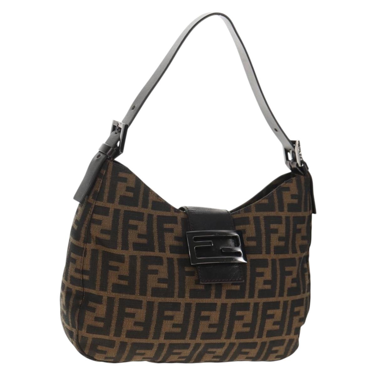 FENDI Zucca Canvas Mamma Baguette Tote Bag Black Brown Auth 146437V