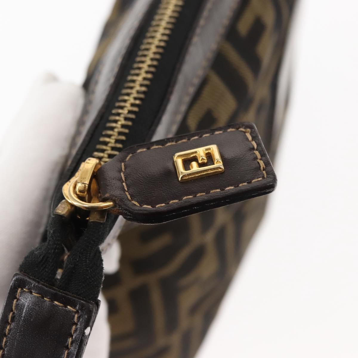 FENDI Zucca Canvas Pouch Black Brown Auth 146439