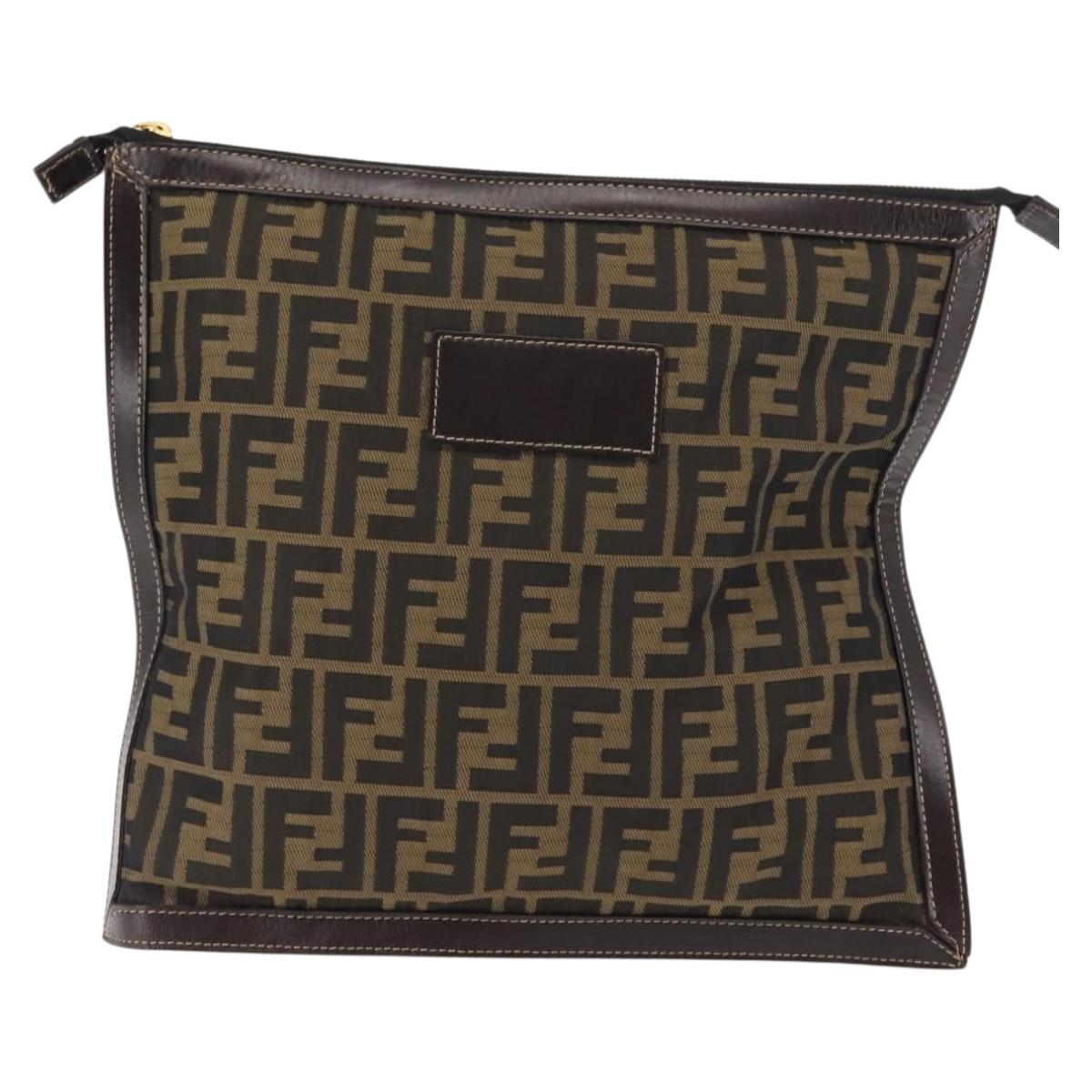 FENDI Zucca Canvas Pouch Black Brown Auth 146439