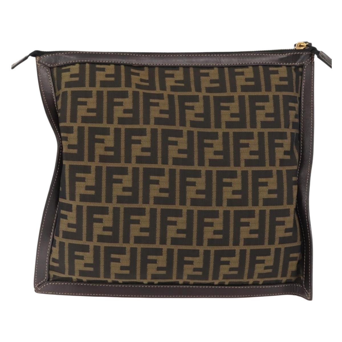 FENDI Zucca Canvas Pouch Black Brown Auth 146439