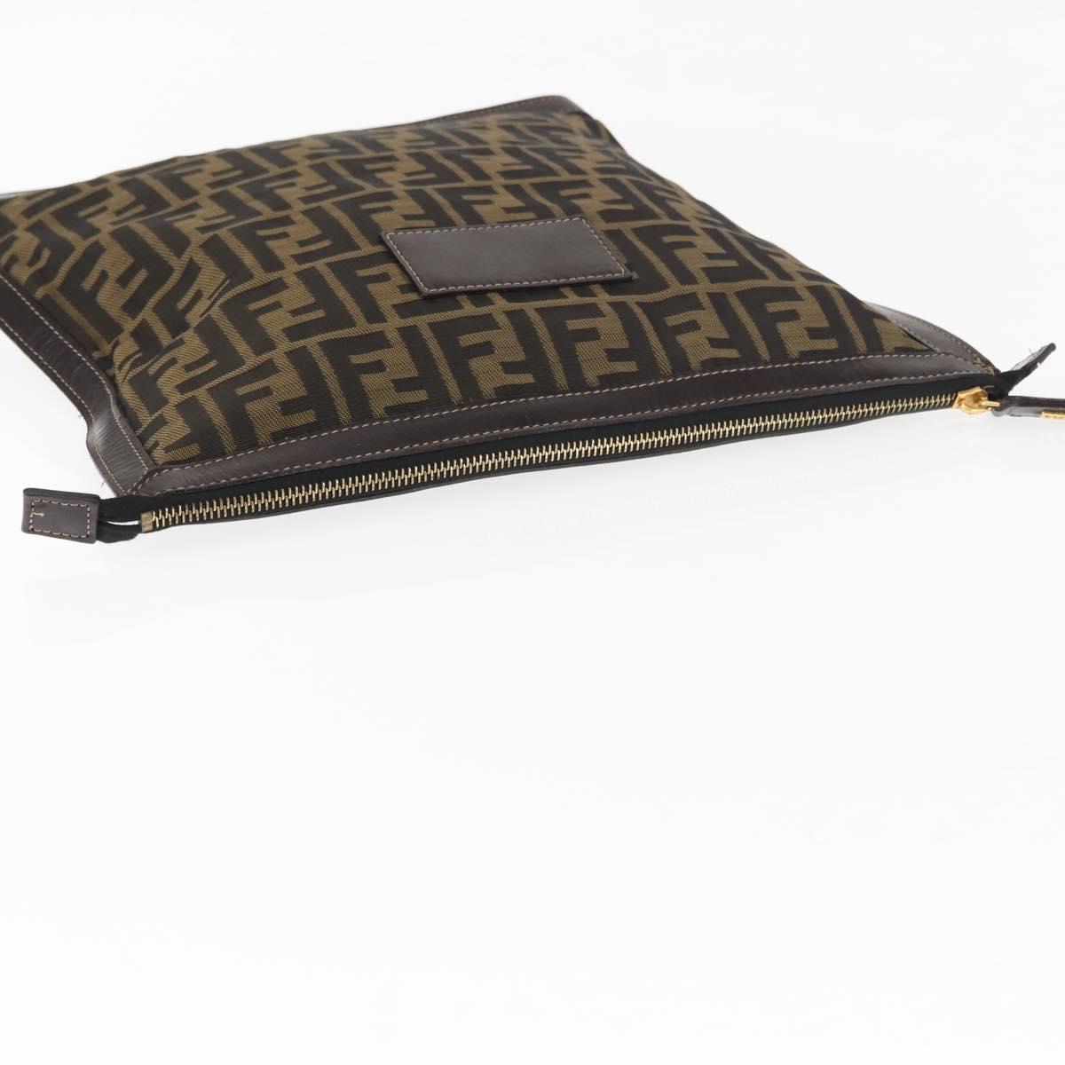 FENDI Zucca Canvas Pouch Black Brown Auth 146439