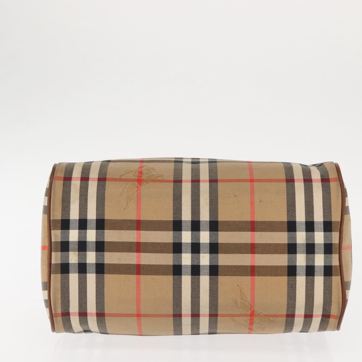 Burberrys Nova Check Hand Bag Canvas Beige Gold Auth 146440