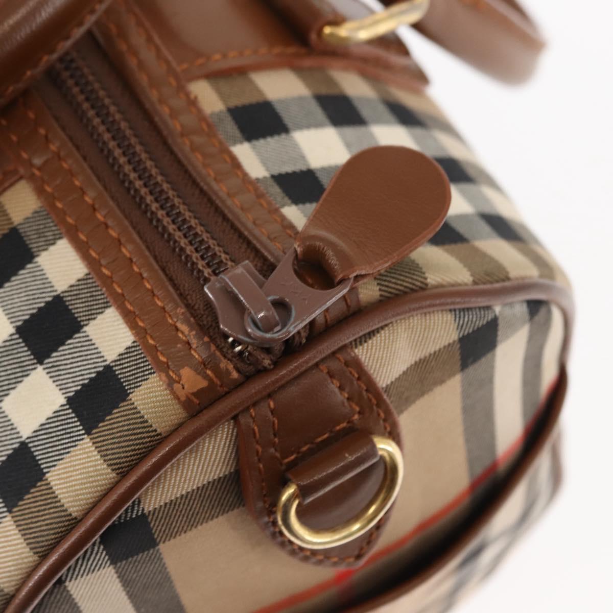 Burberrys Nova Check Hand Bag Canvas Beige Gold Auth 146440