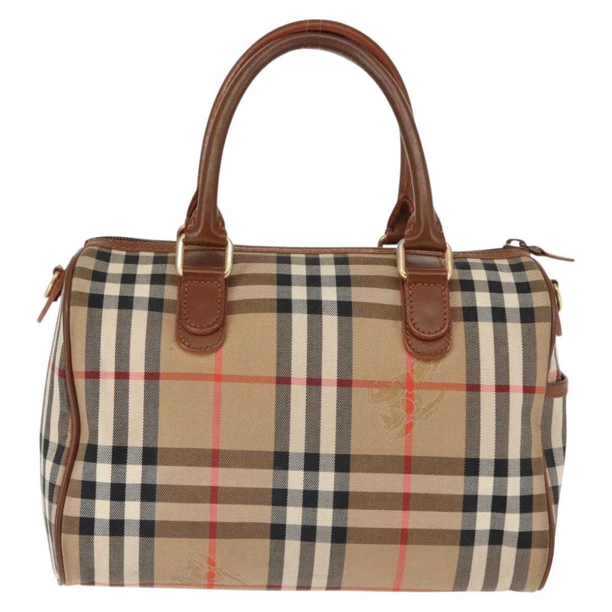 Burberrys Nova Check Hand Bag Canvas Beige Gold Auth 146440