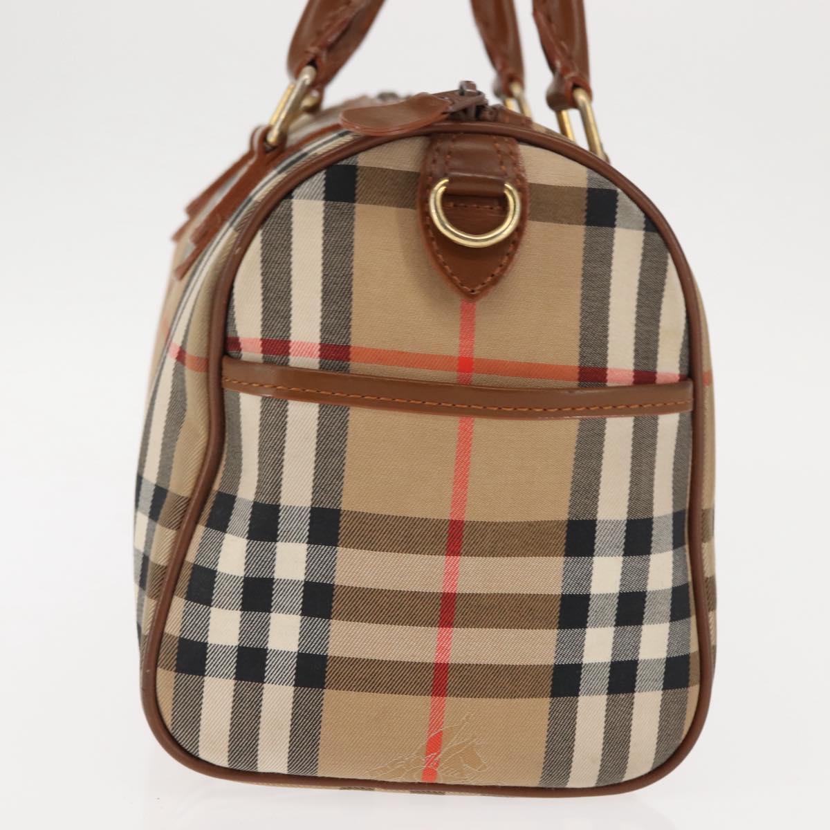 Burberrys Nova Check Hand Bag Canvas Beige Gold Auth 146440