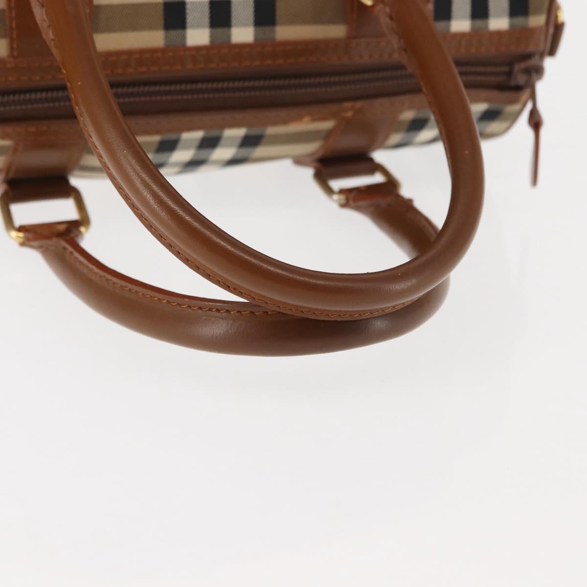 Burberrys Nova Check Hand Bag Canvas Beige Gold Auth 146440