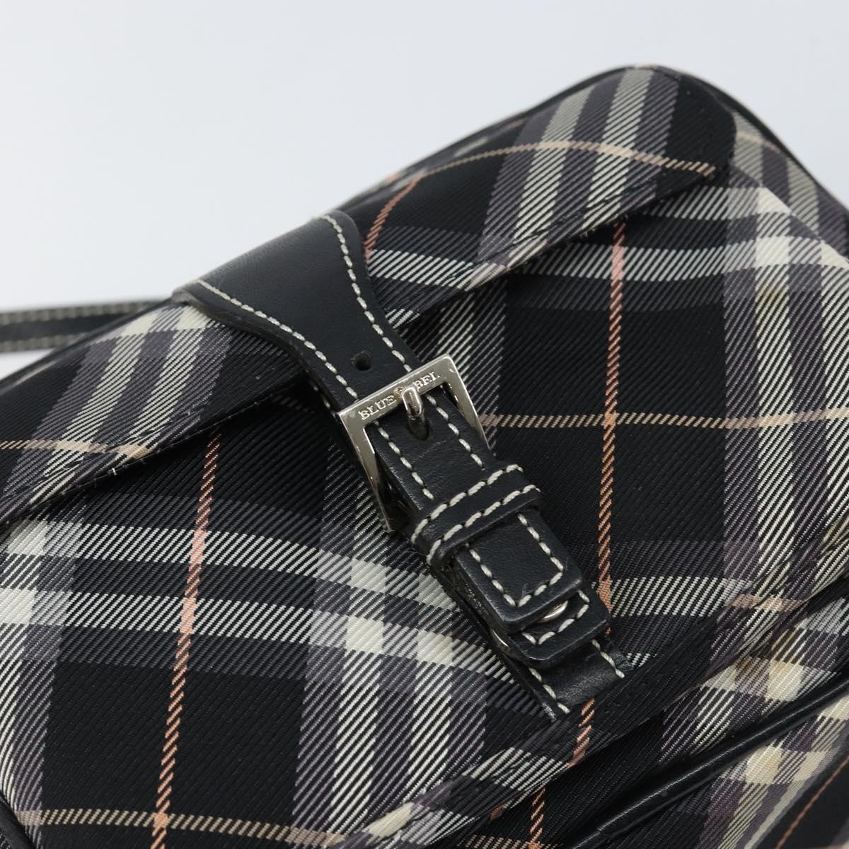 BURBERRY Nova Check Blue Label Shoulder Bag Nylon Black Silver Auth 146441