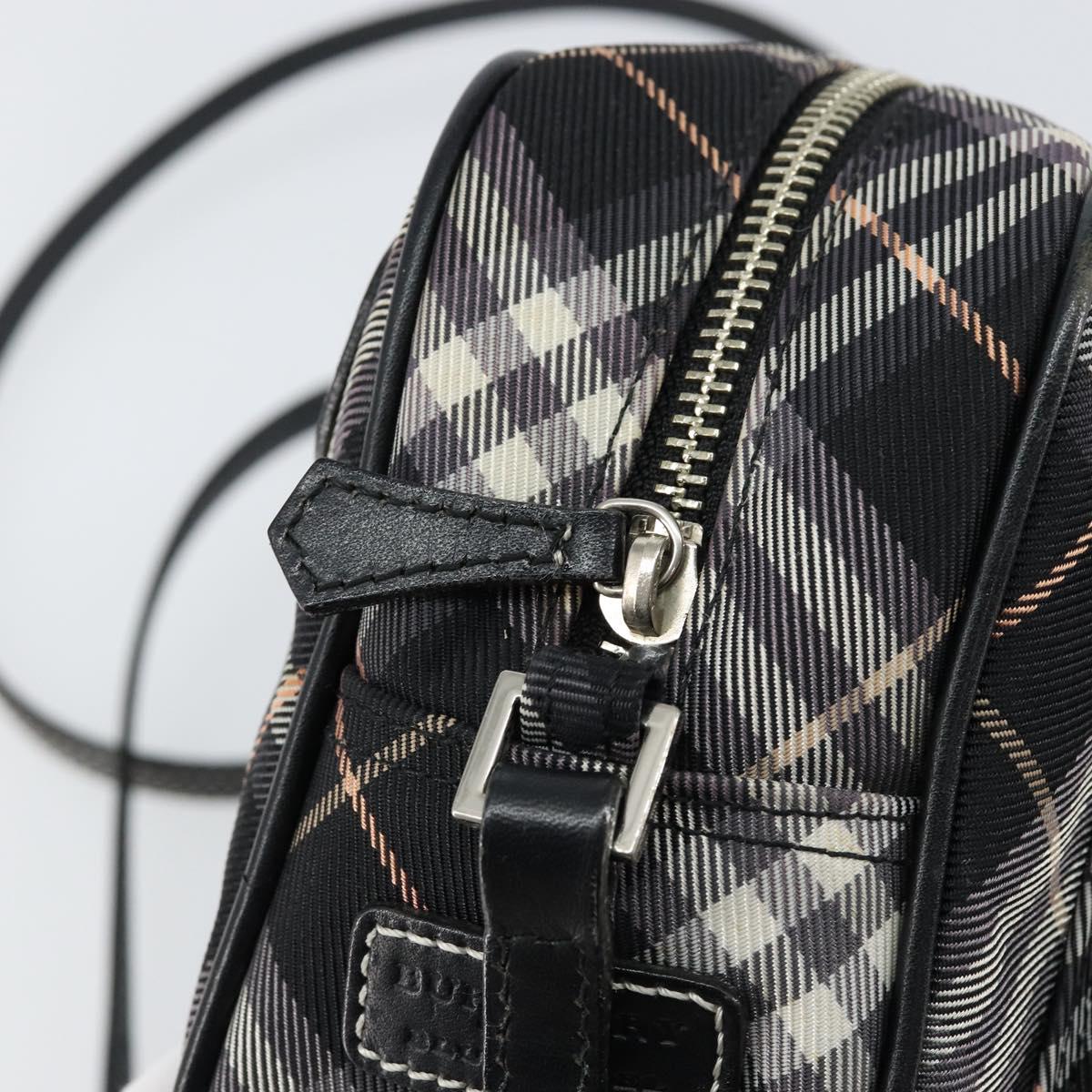 BURBERRY Nova Check Blue Label Shoulder Bag Nylon Black Silver Auth 146441