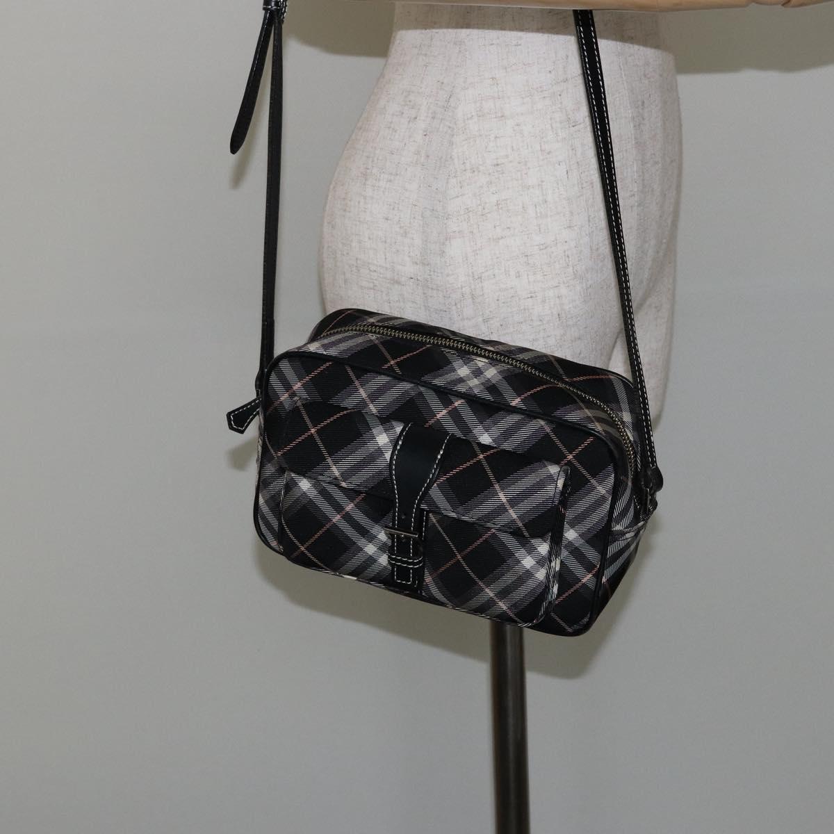 BURBERRY Nova Check Blue Label Shoulder Bag Nylon Black Silver Auth 146441