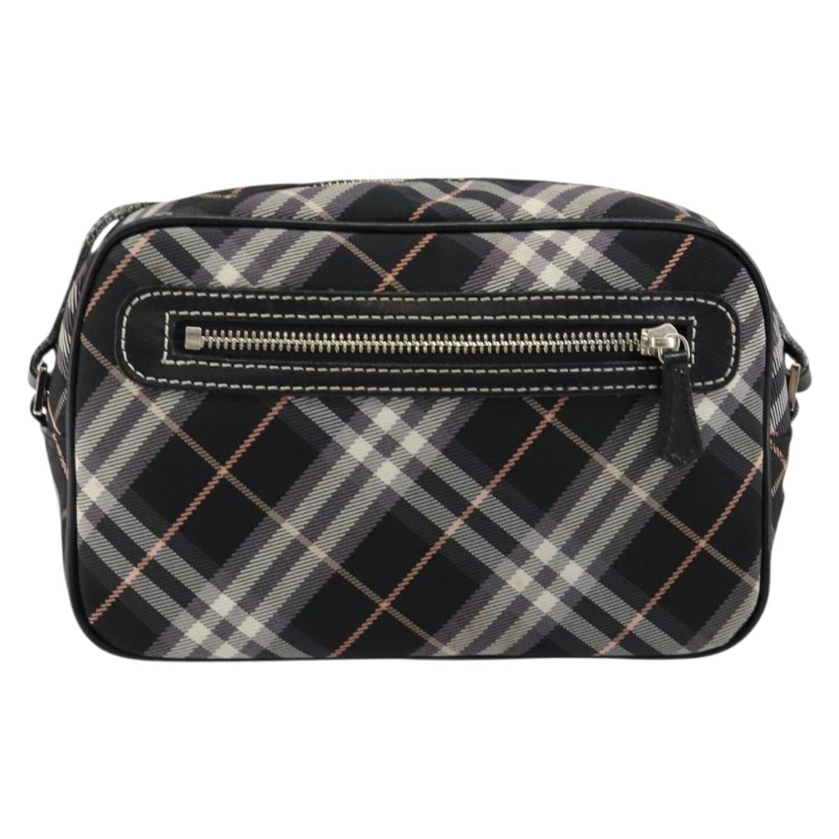 BURBERRY Nova Check Blue Label Shoulder Bag Nylon Black Silver Auth 146441