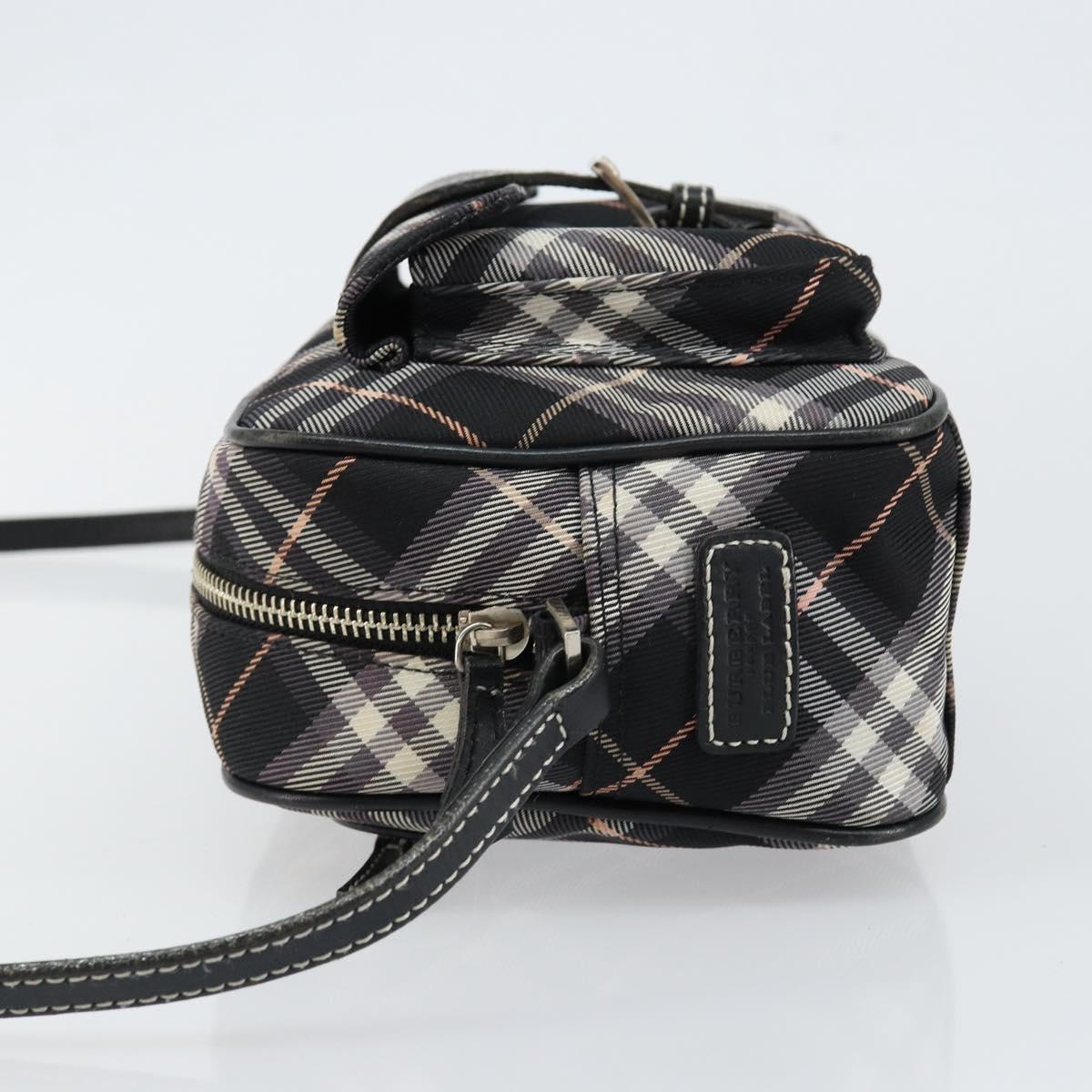 BURBERRY Nova Check Blue Label Shoulder Bag Nylon Black Silver Auth 146441