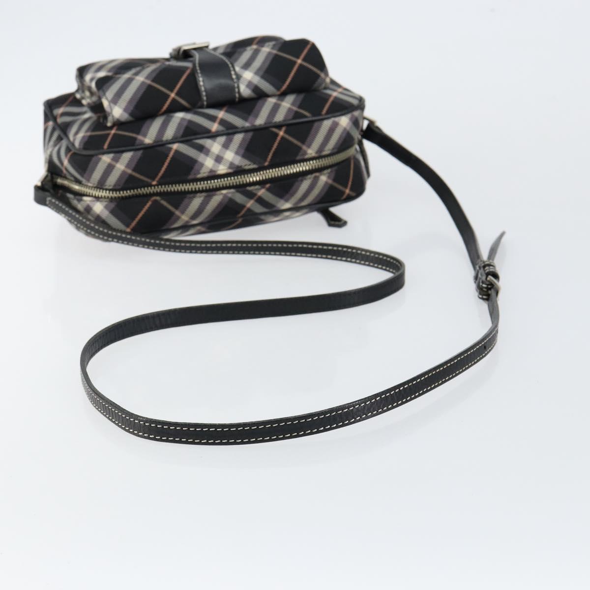 BURBERRY Nova Check Blue Label Shoulder Bag Nylon Black Silver Auth 146441