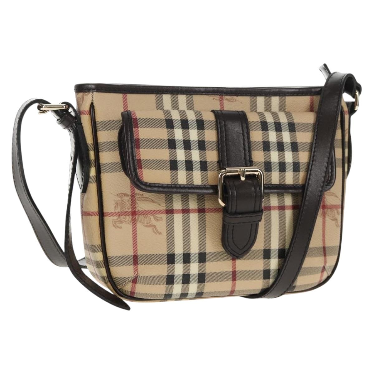 BURBERRY Nova Check Shoulder Bag PVC Beige Gold Auth 146442V