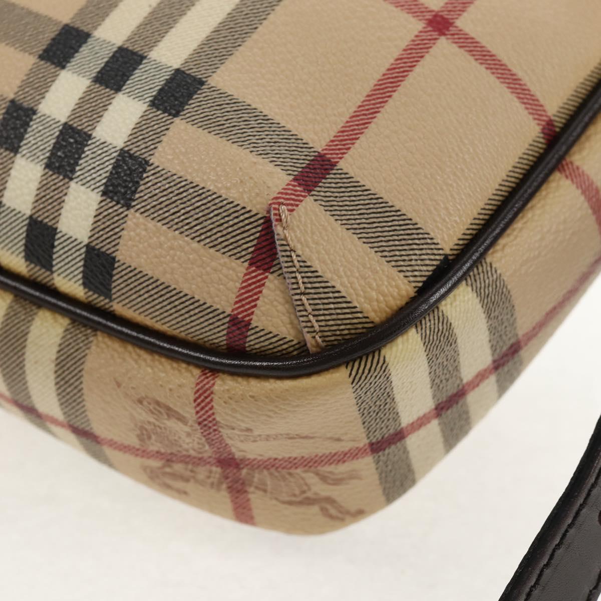 BURBERRY Nova Check Shoulder Bag PVC Beige Gold Auth 146442V