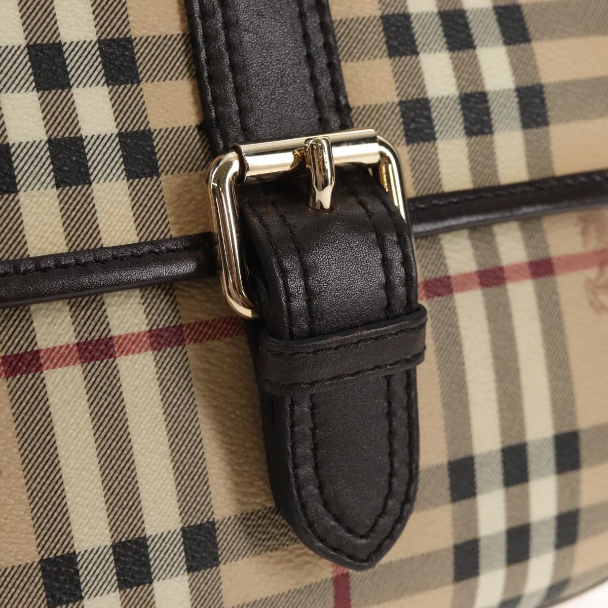BURBERRY Nova Check Shoulder Bag PVC Beige Gold Auth 146442V