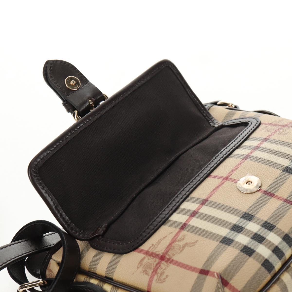 BURBERRY Nova Check Shoulder Bag PVC Beige Gold Auth 146442V