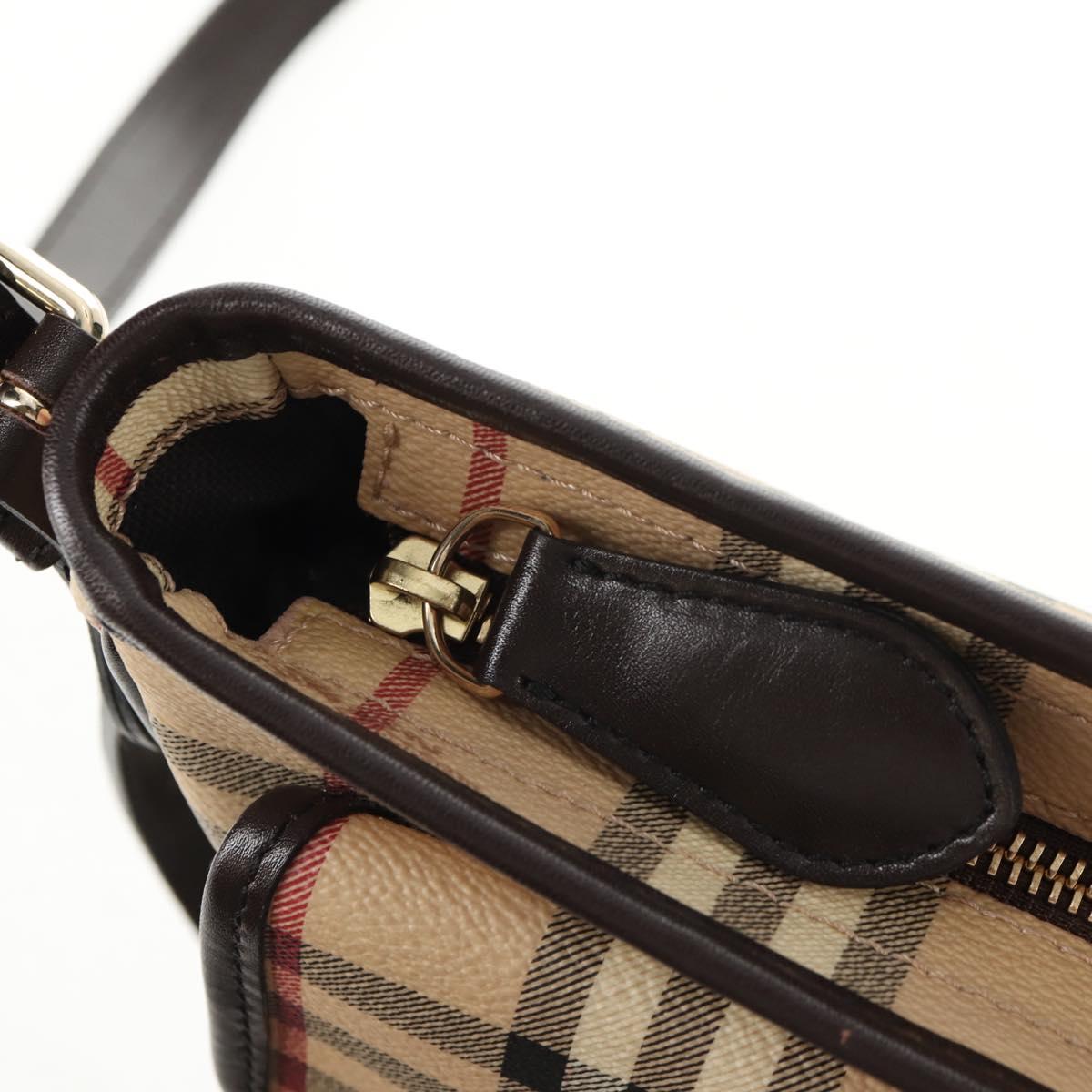 BURBERRY Nova Check Shoulder Bag PVC Beige Gold Auth 146442V