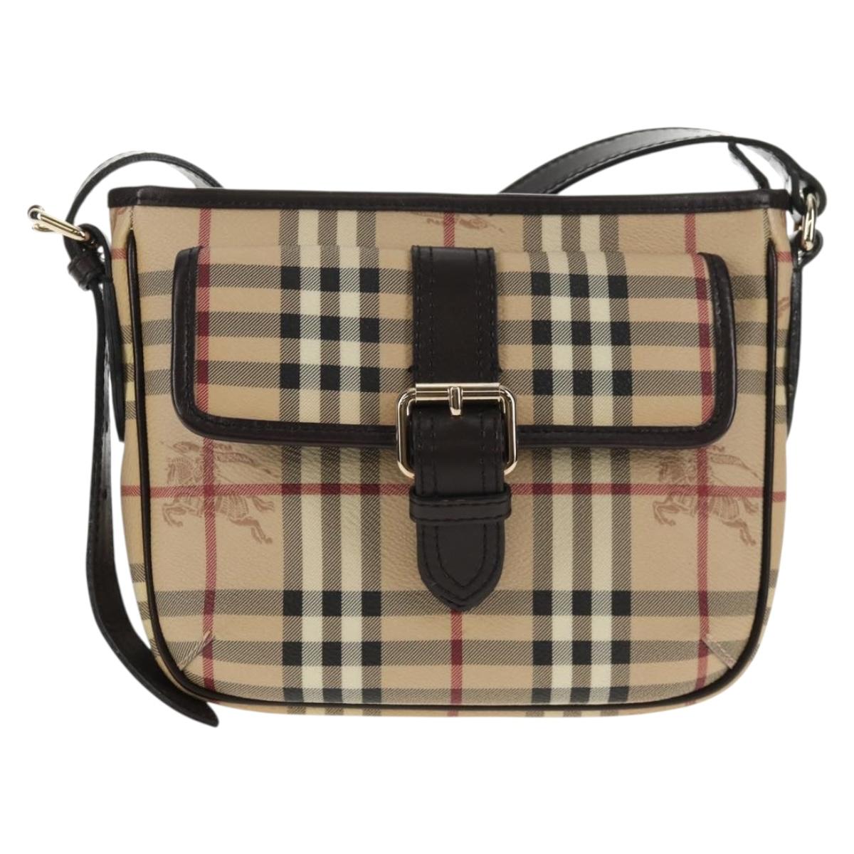 BURBERRY Nova Check Shoulder Bag PVC Beige Gold Auth 146442V