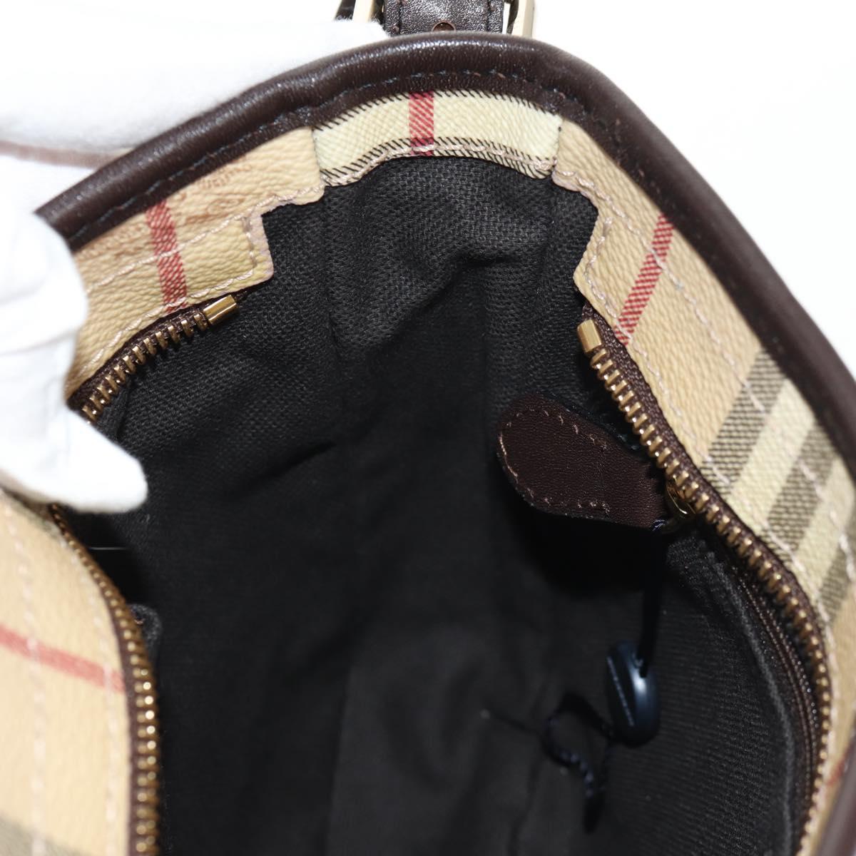 BURBERRY Nova Check Shoulder Bag PVC Beige Gold Auth 146442V